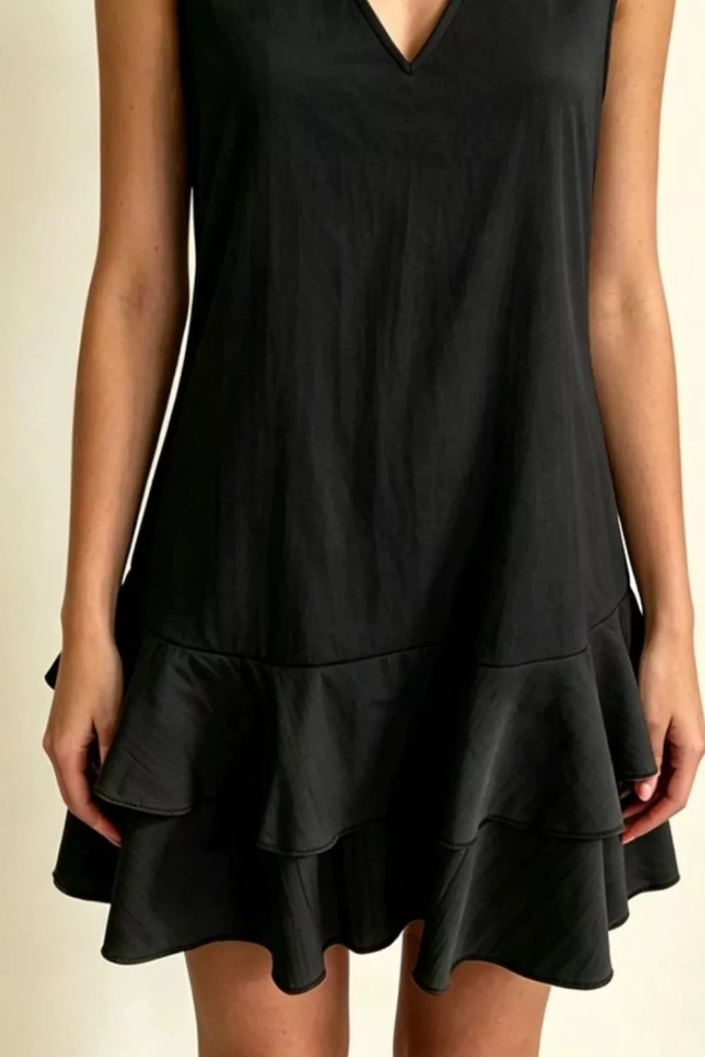 Full Size Sleeveless V-neck Ruffle Hem Mini Dress Plus (12)