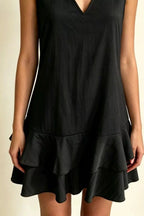 Full Size Sleeveless V-neck Ruffle Hem Mini Dress Plus (12)