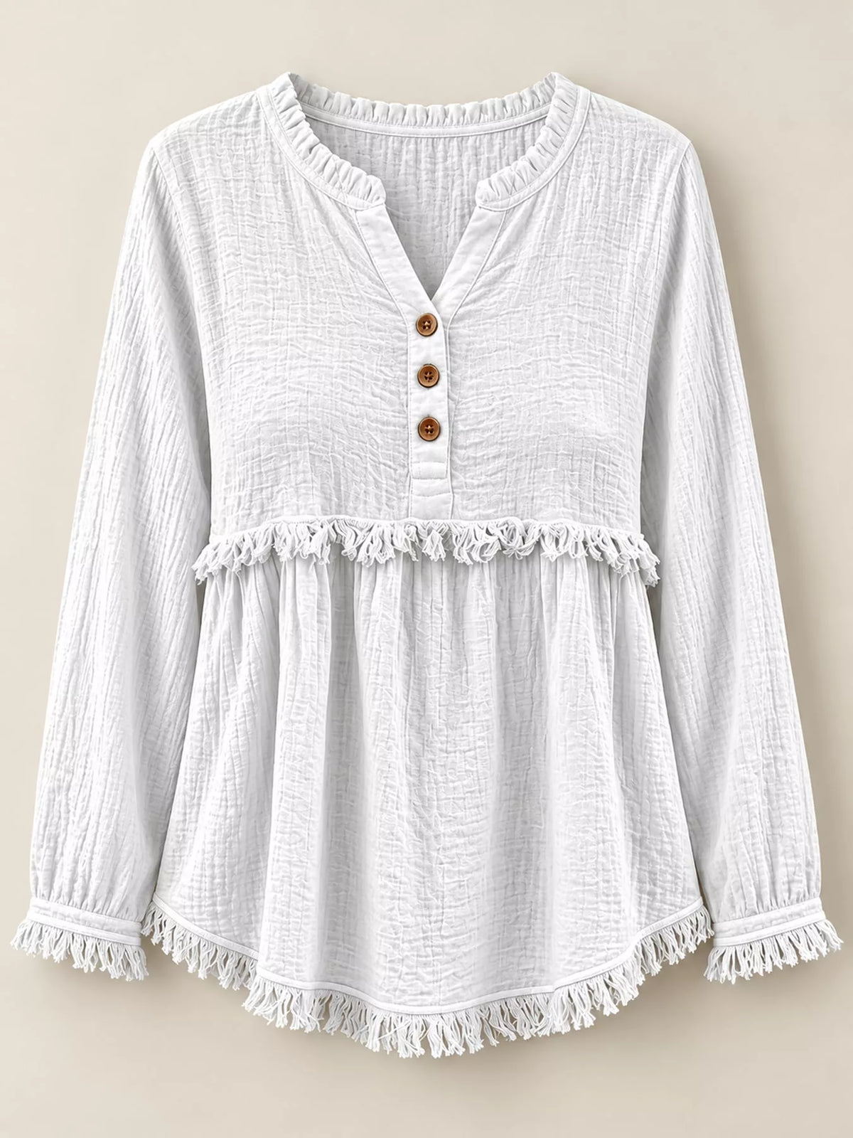 Full Size Frayed Hem Button Detail Blouse Plus (49)