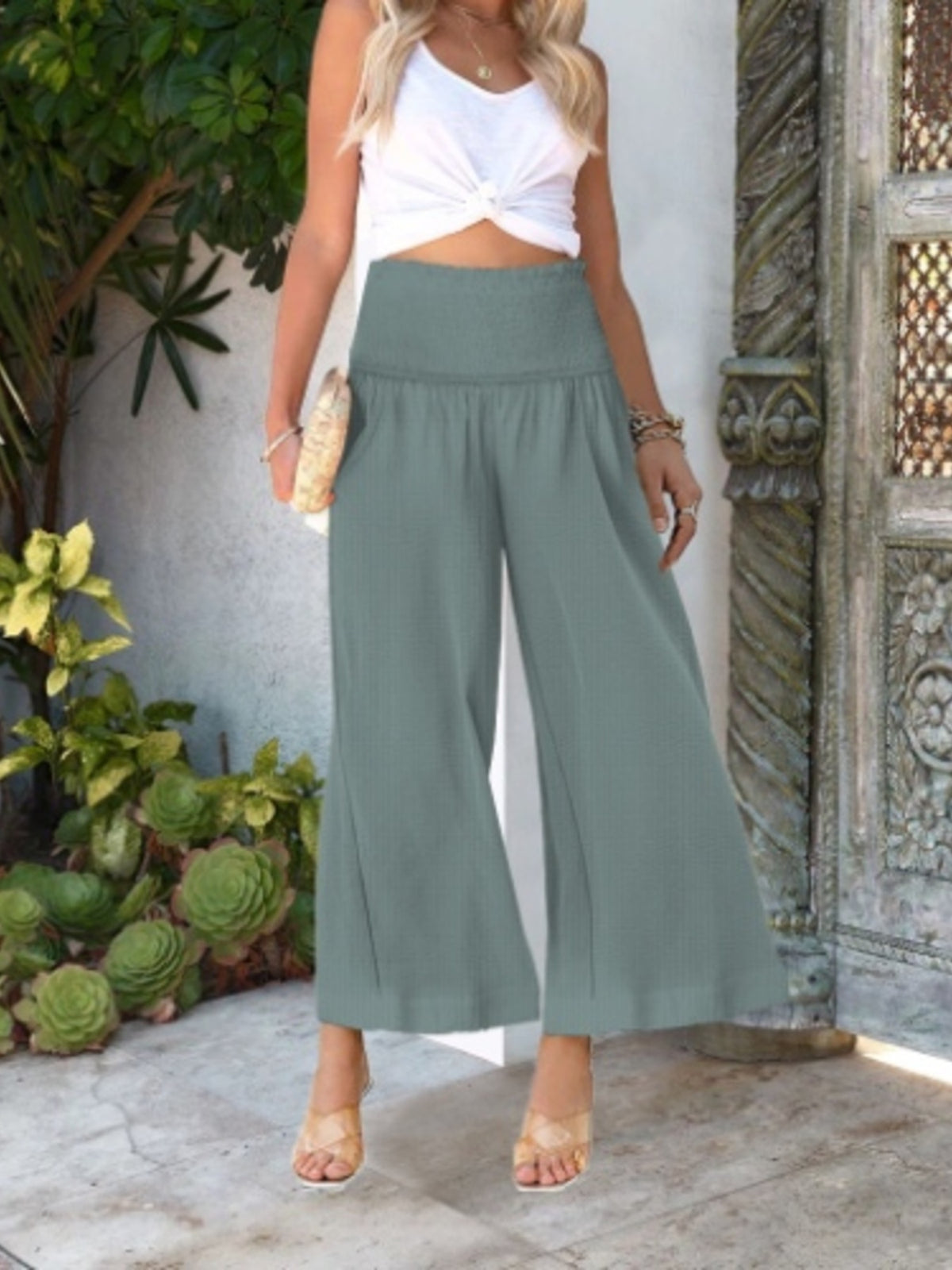 Wide-leg Smocked Waist Pants (18)