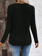 Ribbed V-neck Long Sleeve Knit T-shirt (14)