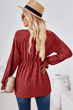 Ruched Round Neck Flounce Sleeve Blouse (8)