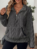 Full Size Half Zip Kangaroo Pocket Sweatshirt Plus (19)