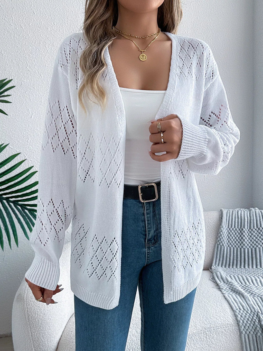 Openwork Open Front Long Sleeve Cardigan (13)
