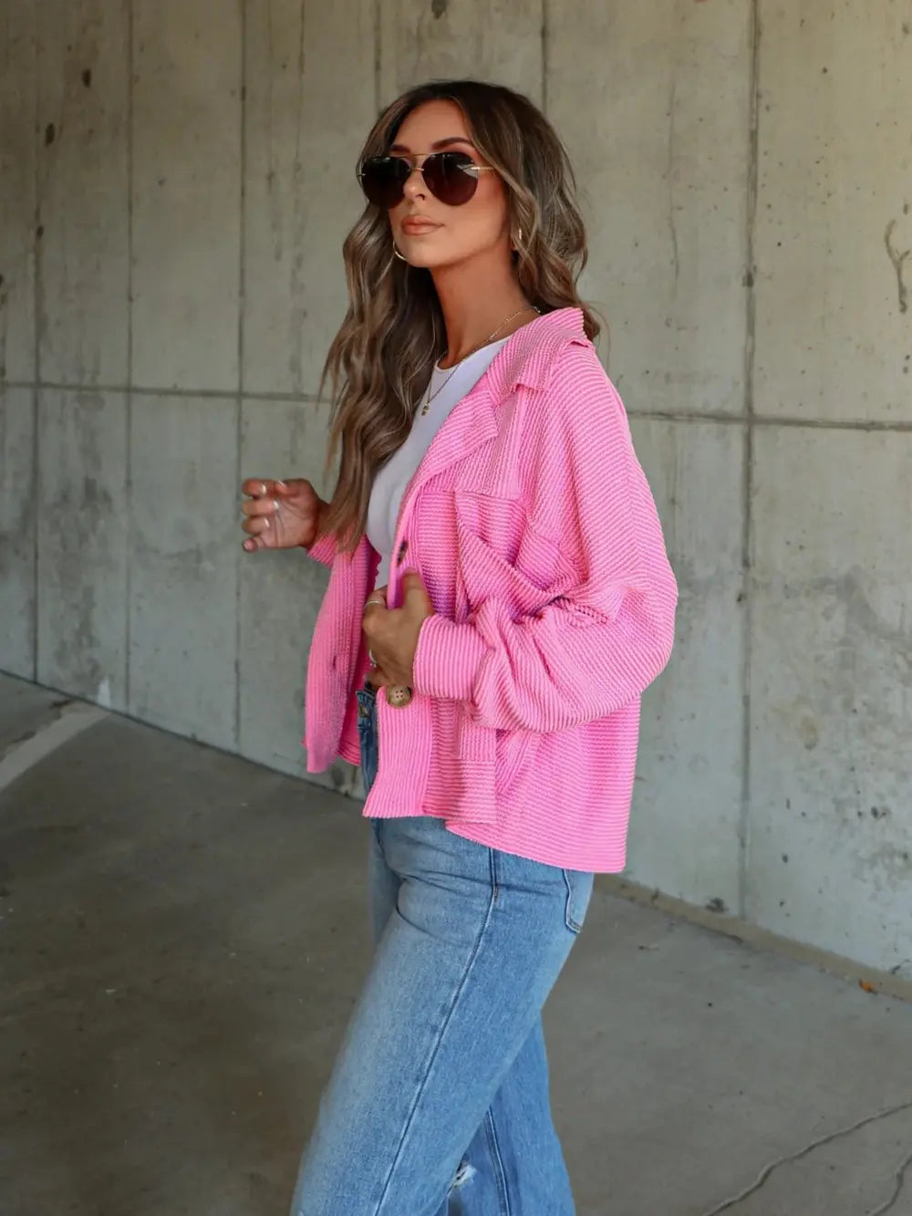 Ribbed Collared Neck Button Up Jacket (7)