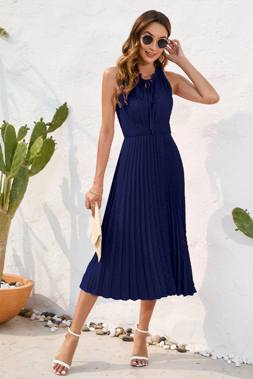 Swiss Dot Tie Neck Sleeveless Dress (12)