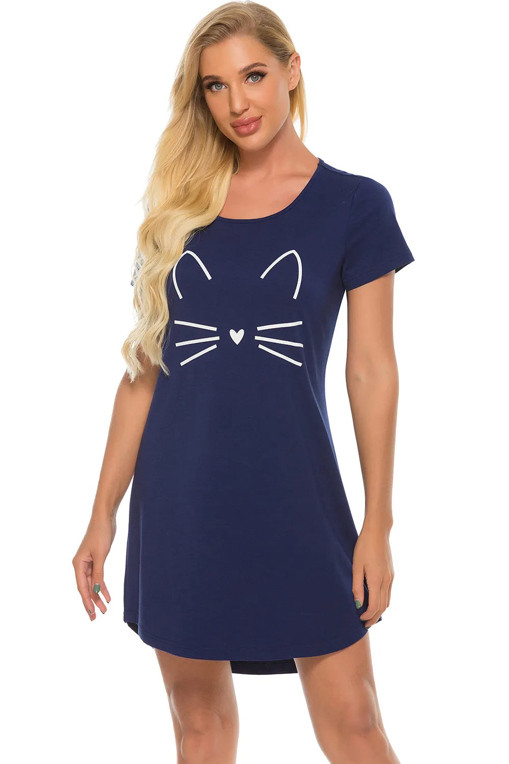 Graphic Round Neck Short Sleeve Lounge Dress (17)