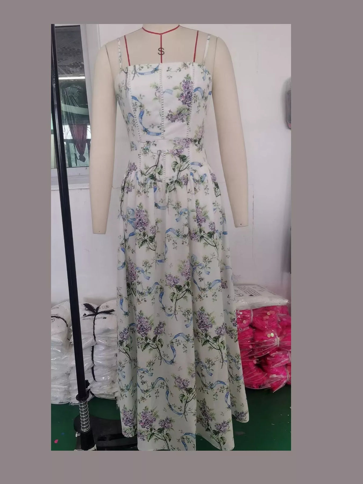 Floral Spaghetti Straps Midi Dress (34)