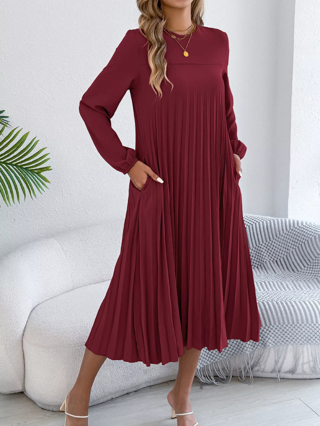 Pleated A-line Midi Dress (12)