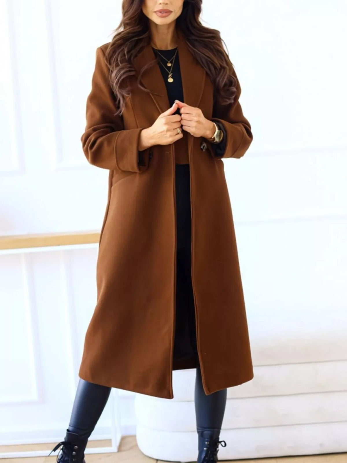 Lapel Collar Wool Blend Overcoat (11)