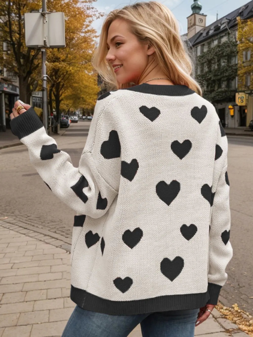 Heart Button Up Dropped Shoulder Long Sleeve Cardigan (16)