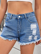 Distressed Raw Hem Denim Shorts (8)
