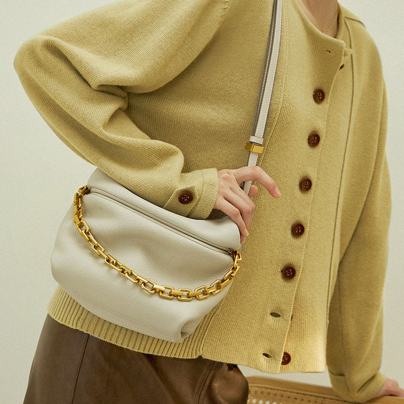Leather Folds Clouds Bag Chain Shoulder Cowhide Crossbody photo 14
