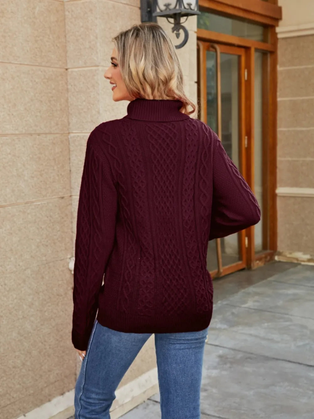 Cable-knit Mock Neck Sweater (12)