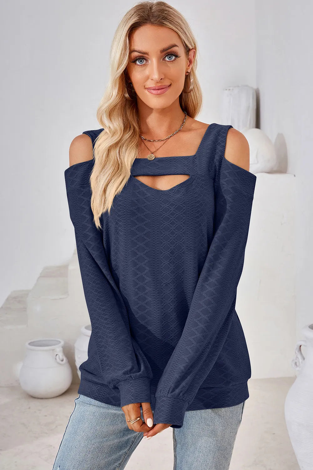 Cutout Square Neck Cold Shoulder T-shirt (3)
