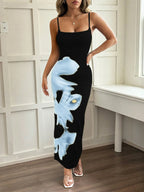 Printed Bodycon Spaghetti Strap Maxi Dress (3)