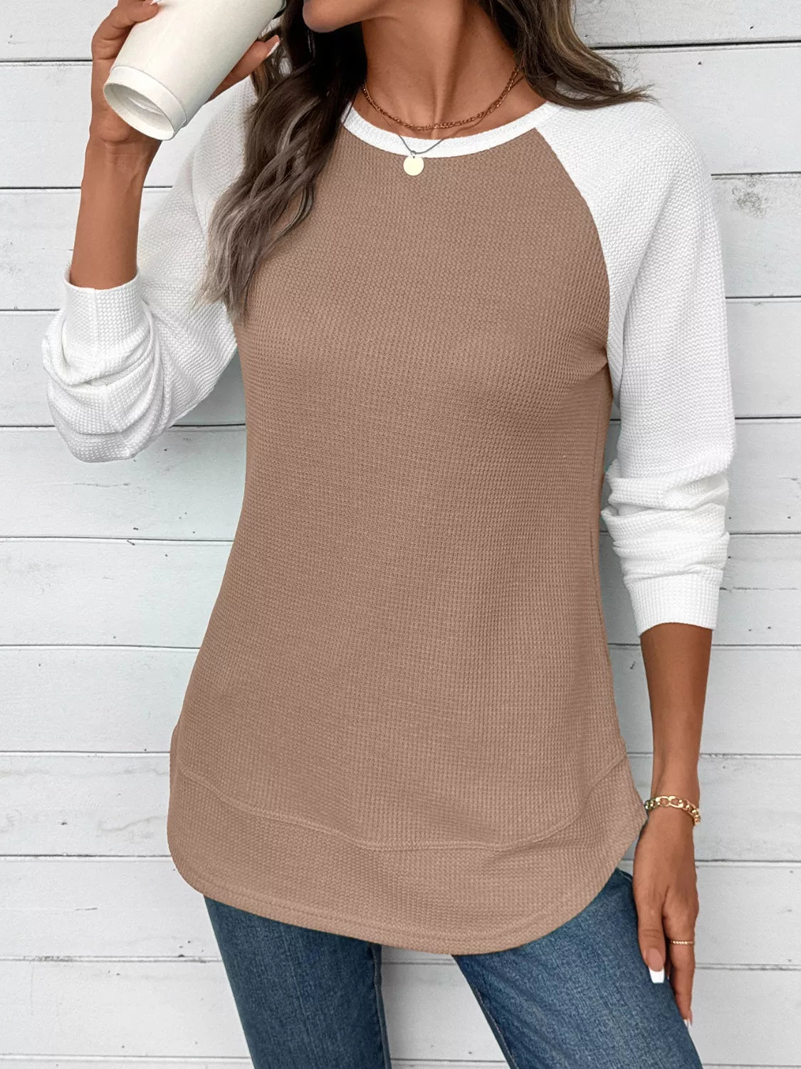 Waffle Knit Raglan Sleeve T-shirt (8)