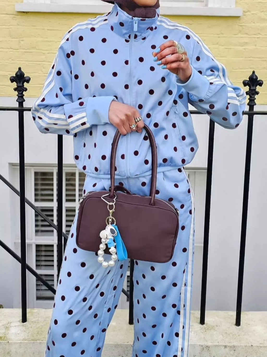 Polka Dot Side Striped Outerwear Pants Set (5)