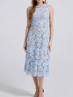 Pearl Neckline Sleeveless Lace Dress (9)