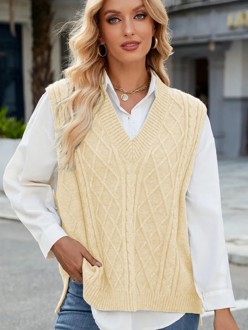 Cable Knit V-neck Sweater Vest (18)