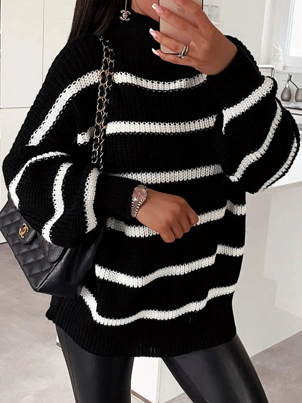 Striped Turtleneck Long Sleeve Sweater (12)