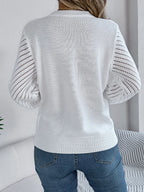 Openwork Round Neck Long Sleeve Knit Top (3)