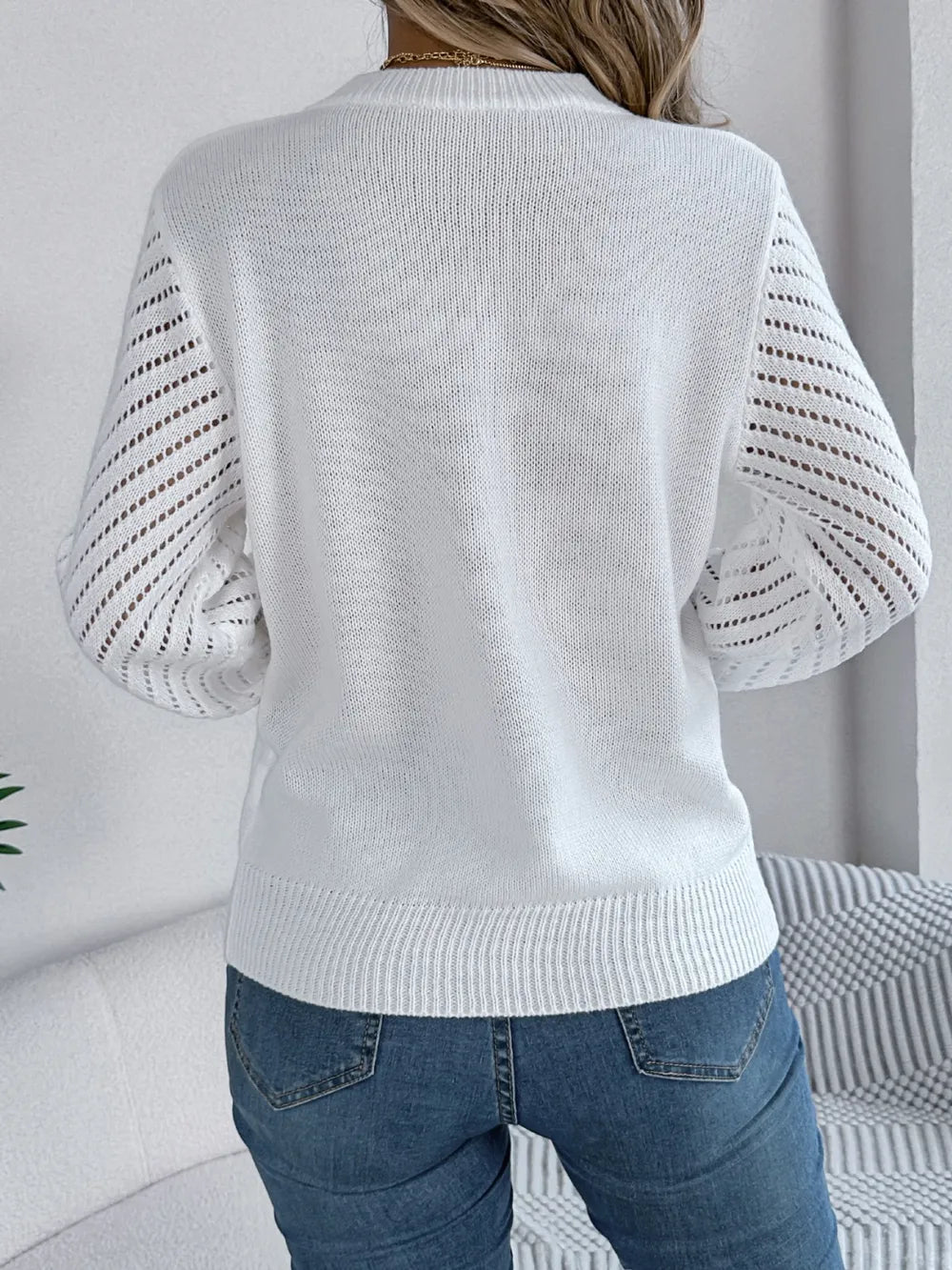 Openwork Round Neck Long Sleeve Knit Top (3)