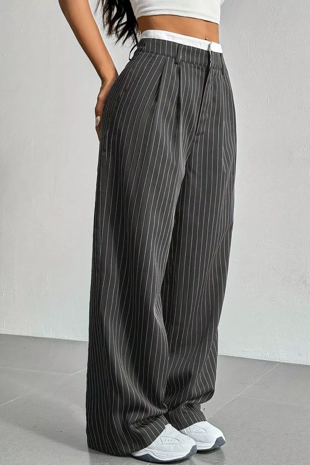 High-waisted Pinstripe Wide-leg Pants (15)