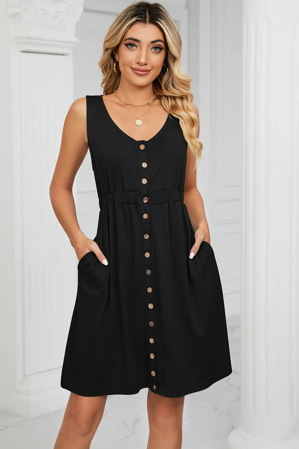 Buttoned Wide Strap Mini Dress (14)