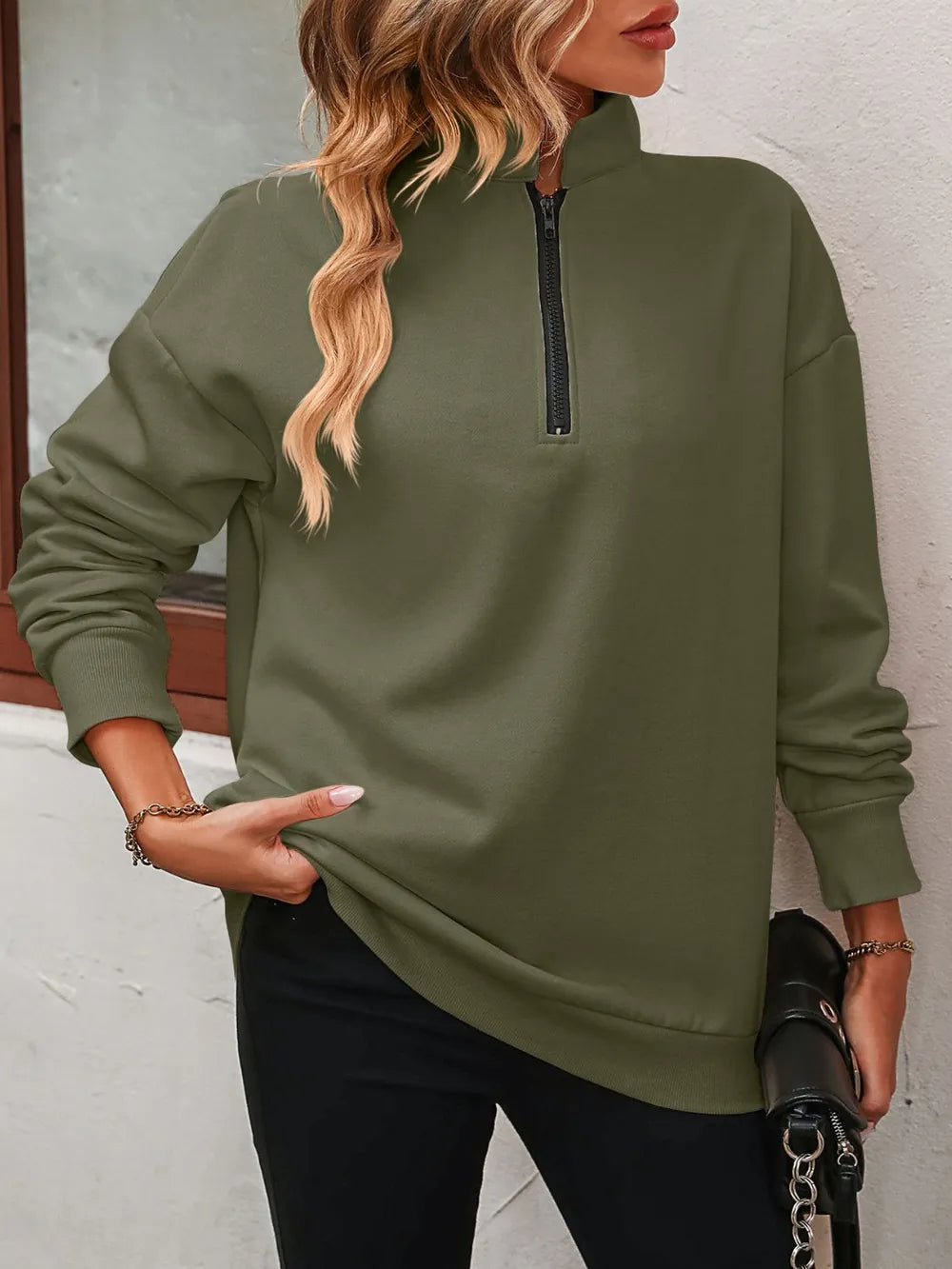 Zip-up Dropped Shoulder Sweatshirt (19)