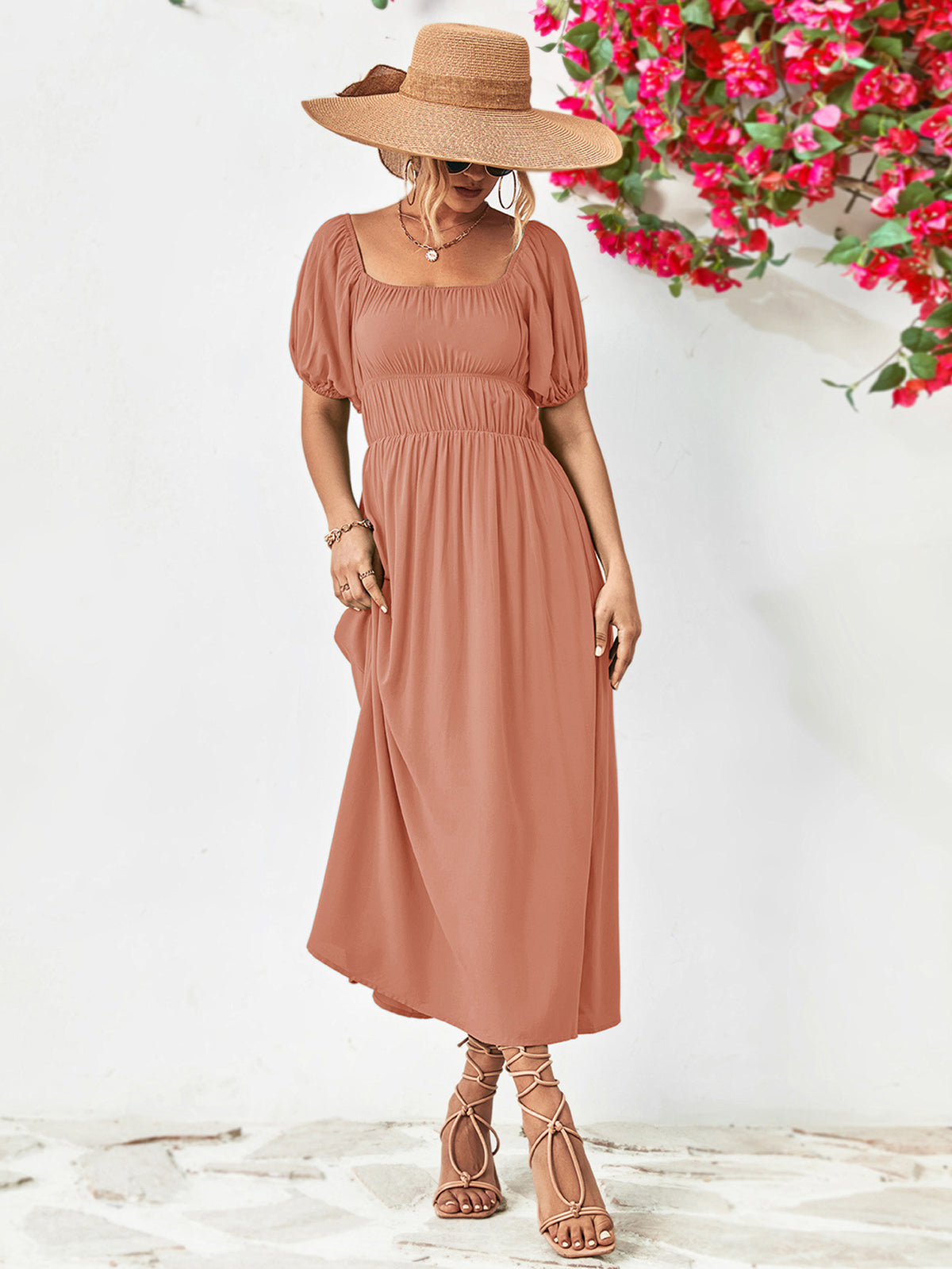 Off-shoulder Balloon Sleeve Midi Dress (17)