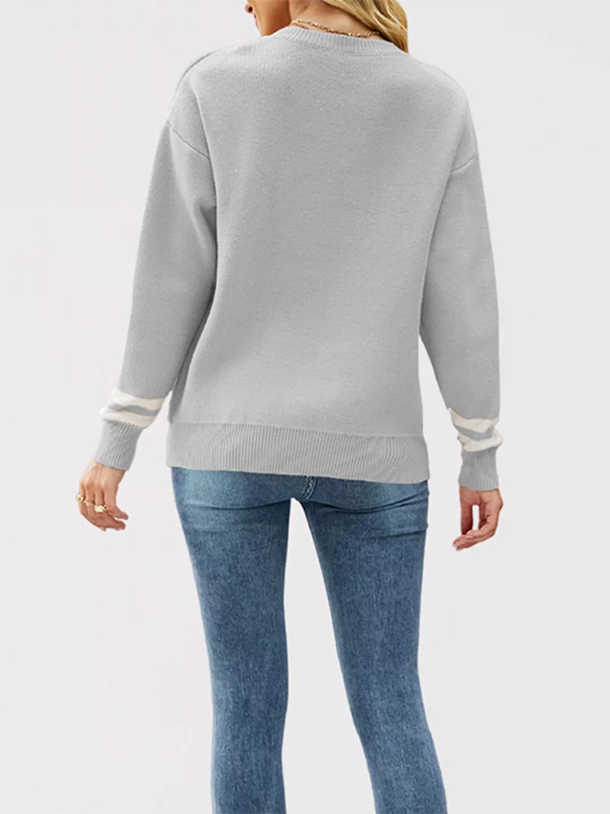 Letter Crew Neck Dropped Shoulder Sweater (5)