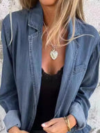 Full Size Button Down Denim Blazer Plus (13)