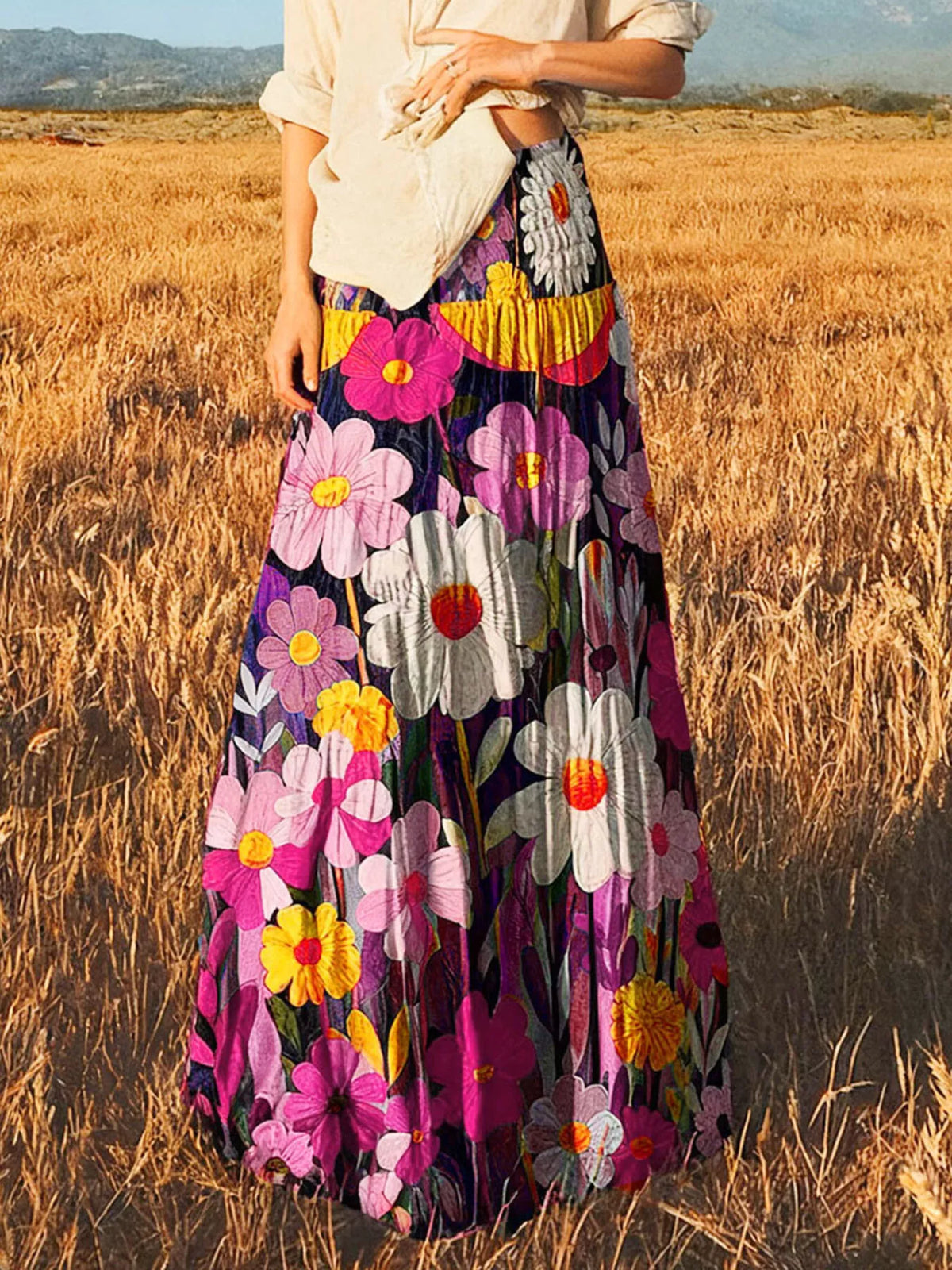 Floral Print High-waisted Maxi Skirt (7)