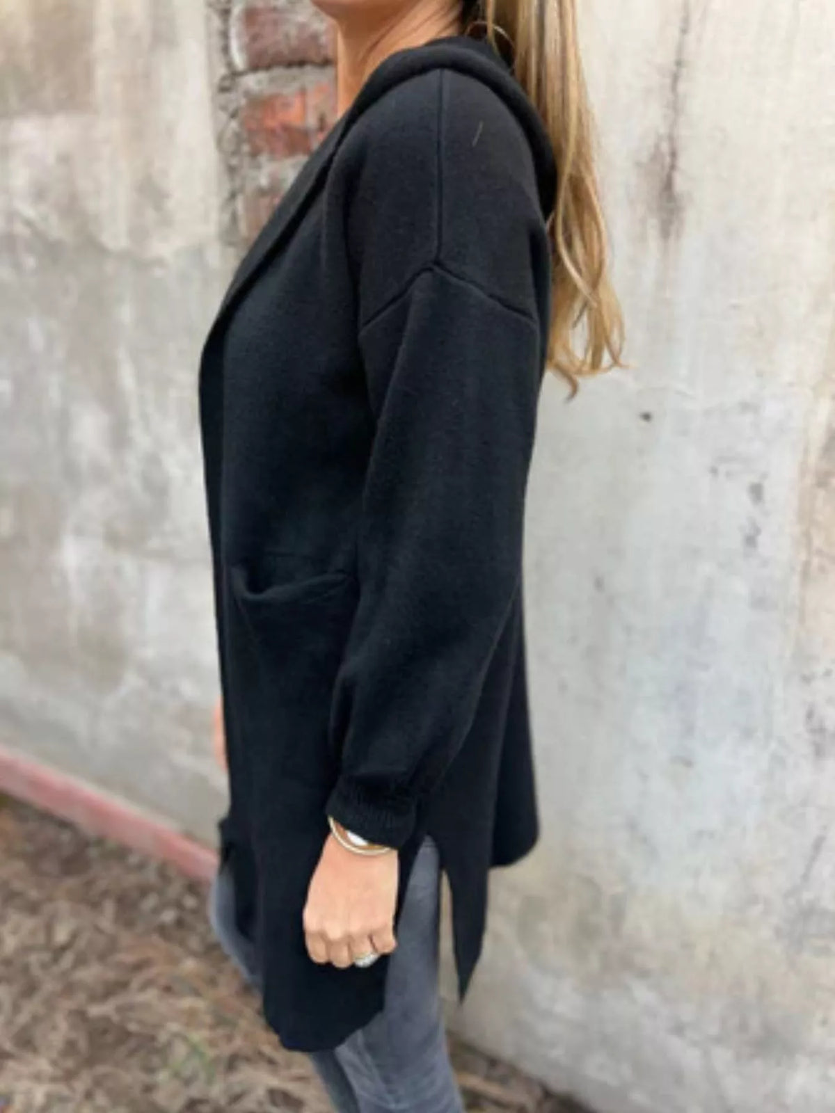 Full Size Open Front Drop Shoulder Hooded Cardigan Plus (12)