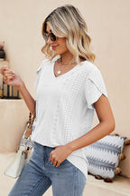 Eyelet Petal Sleeve V-neck Knit Top (20)
