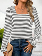 Striped Square Neck Flounce Sleeve Top (12)