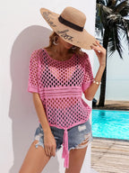 Cutout Round Neck Short Sleeve Cover Up (17)
