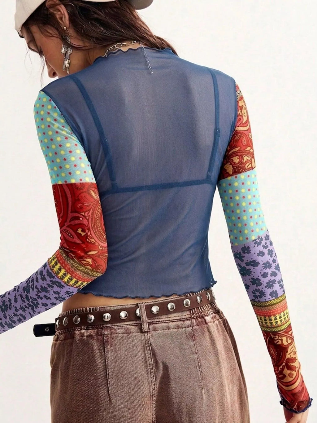 Floral Print Mesh Mock Neck Long Sleeve Top (12)