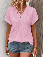 Textured V-neck Short Sleeve Top (10)