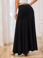 Solid Elastic Waist Maxi Skirt (13)