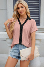 Eyelet Johnny Collar Short Sleeve T-shirt (27)