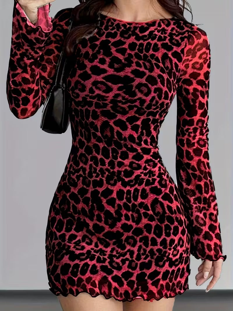 Leopard Print Round Neck Mesh Skirt variant CJWS309180821UF|CJWS309180822VE|CJWS309180823WD|CJWS309180824XC|CJWS309180825YB