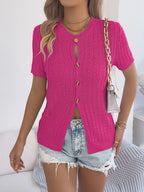 Cable Knit Button Down Short Sleeve Cardigan (17)