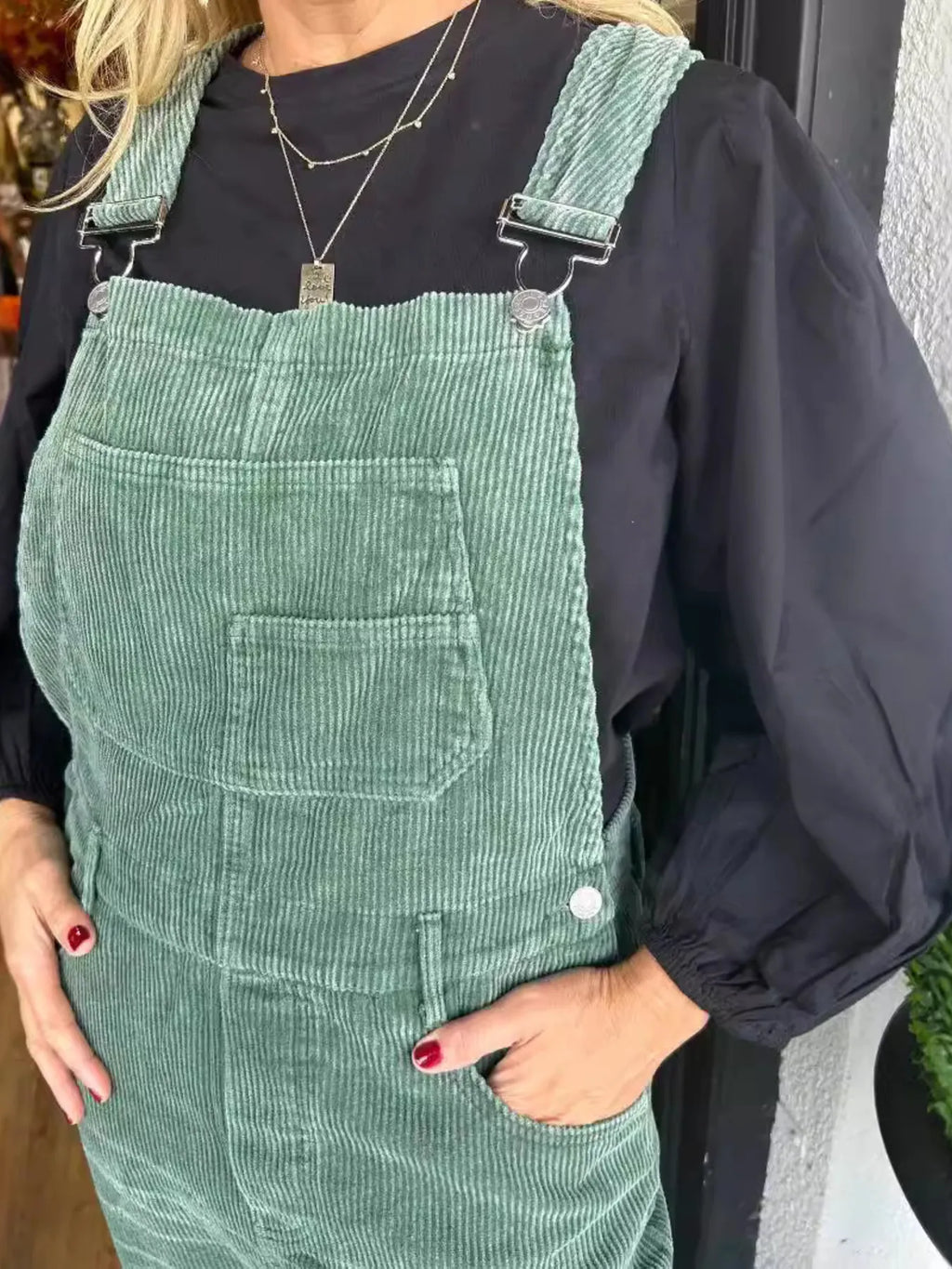 Distressed Wide Leg Corduroy Overalls (2)