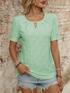 Eyelet Round Neck Short Sleeve Top (20)