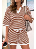 Striped Knit Polo Shirt Shorts Set (12)