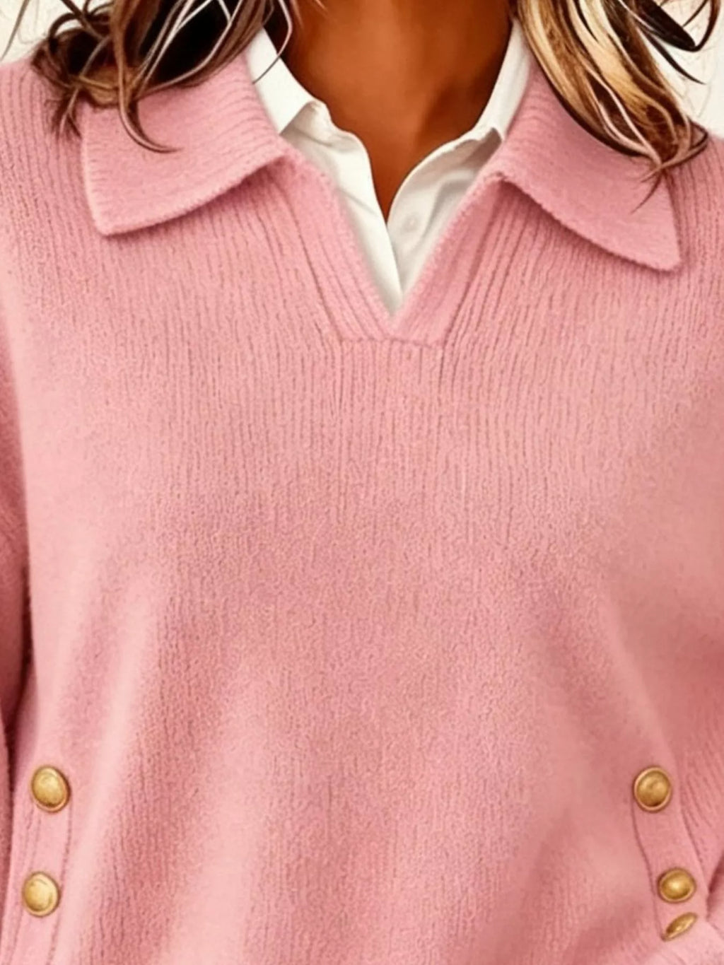 Chic Collared Decor-button Sweater (5)