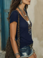 Faux Layered Scoop Neck Short Sleeve T-shirt (8)