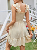 Smocked Square Neck Wide Strap Dress (5)